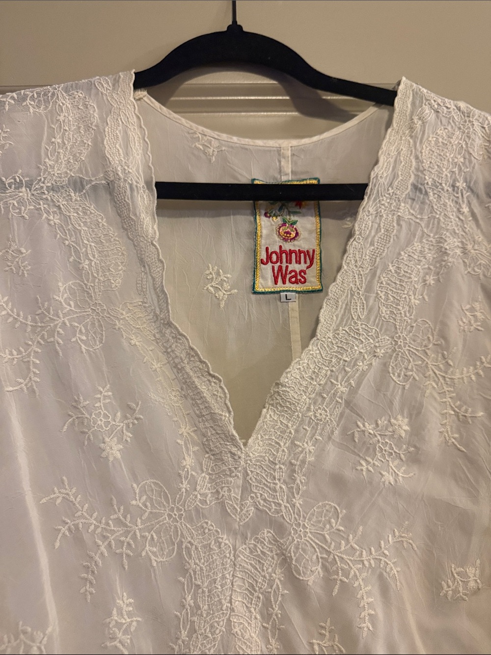 Johnny Was Cream Embroidered V-Neck Peasant Blouse - Picture 2 of 8